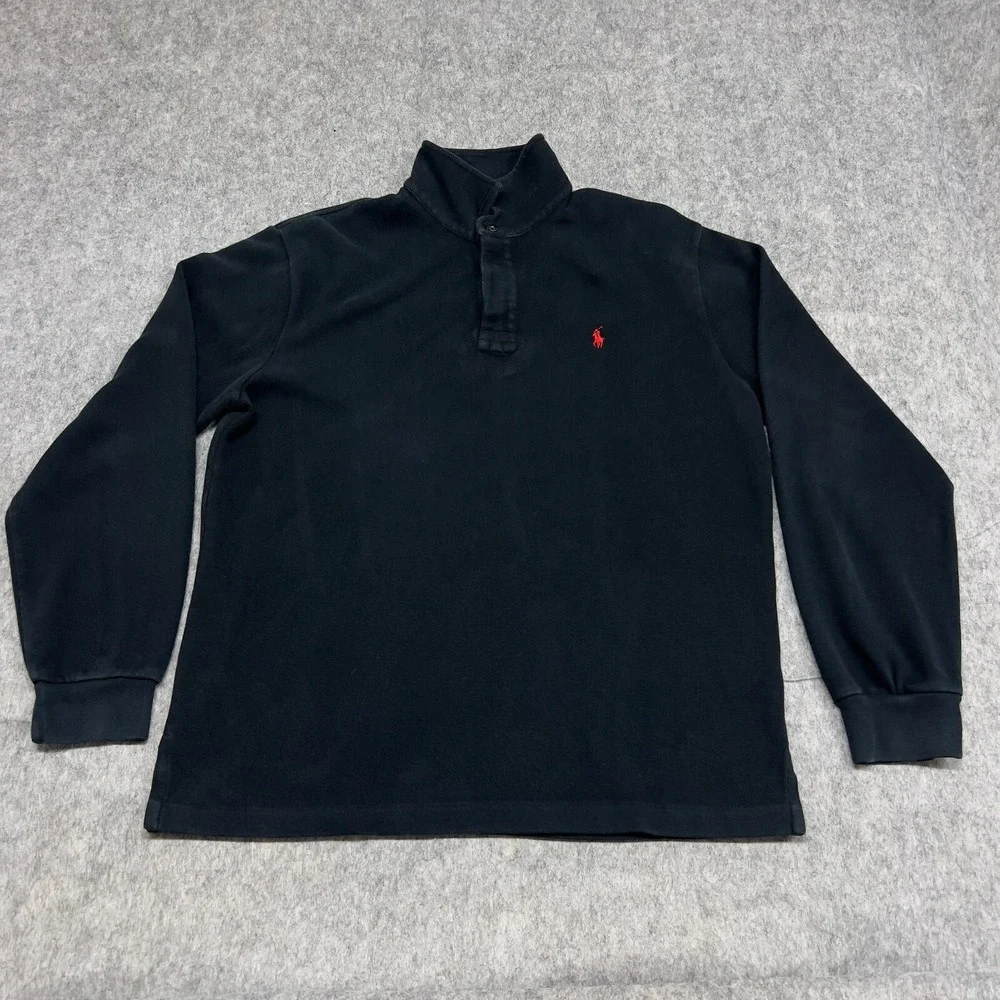 Polo Ralph Lauren Sweater Mens XL Blue Navy Quarter Button Preppy Pullover Pony